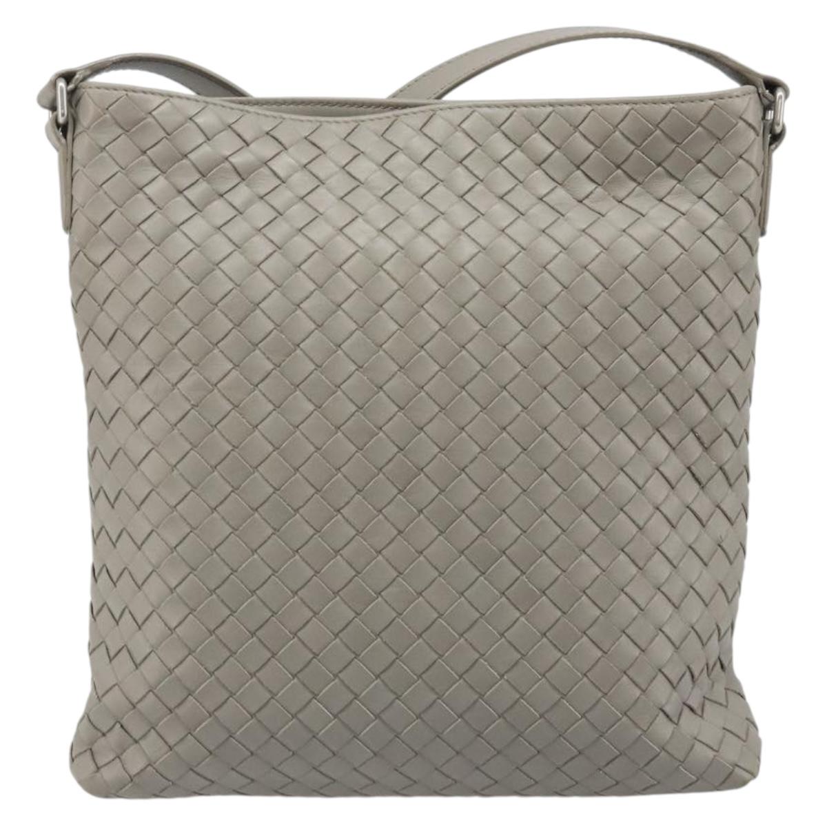 BOTTEGA VENETA INTRECCIATO Shoulder Bag Leather Gray Silver Auth mr2576A