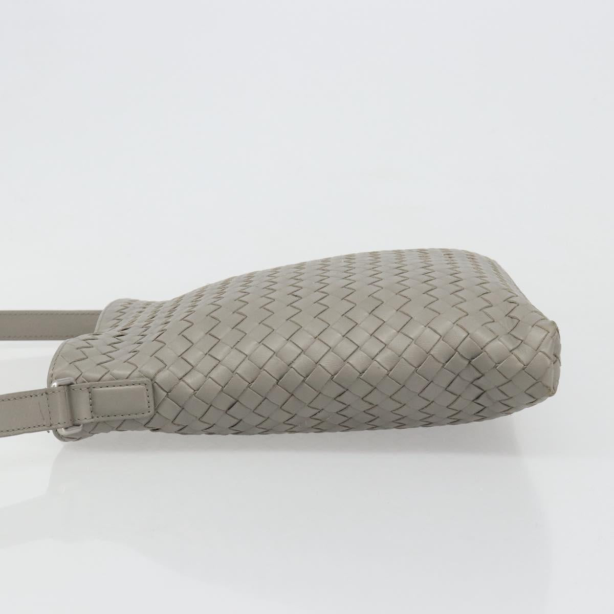 BOTTEGA VENETA INTRECCIATO Shoulder Bag Leather Gray Silver Auth mr2576A