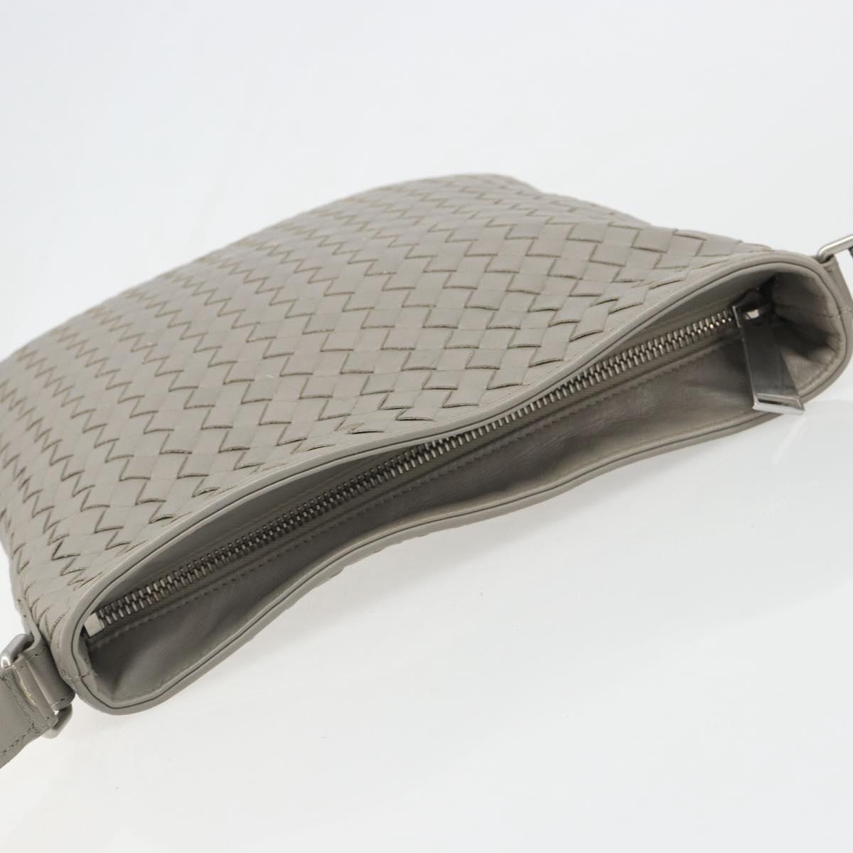BOTTEGA VENETA INTRECCIATO Shoulder Bag Leather Gray Silver Auth mr2576A