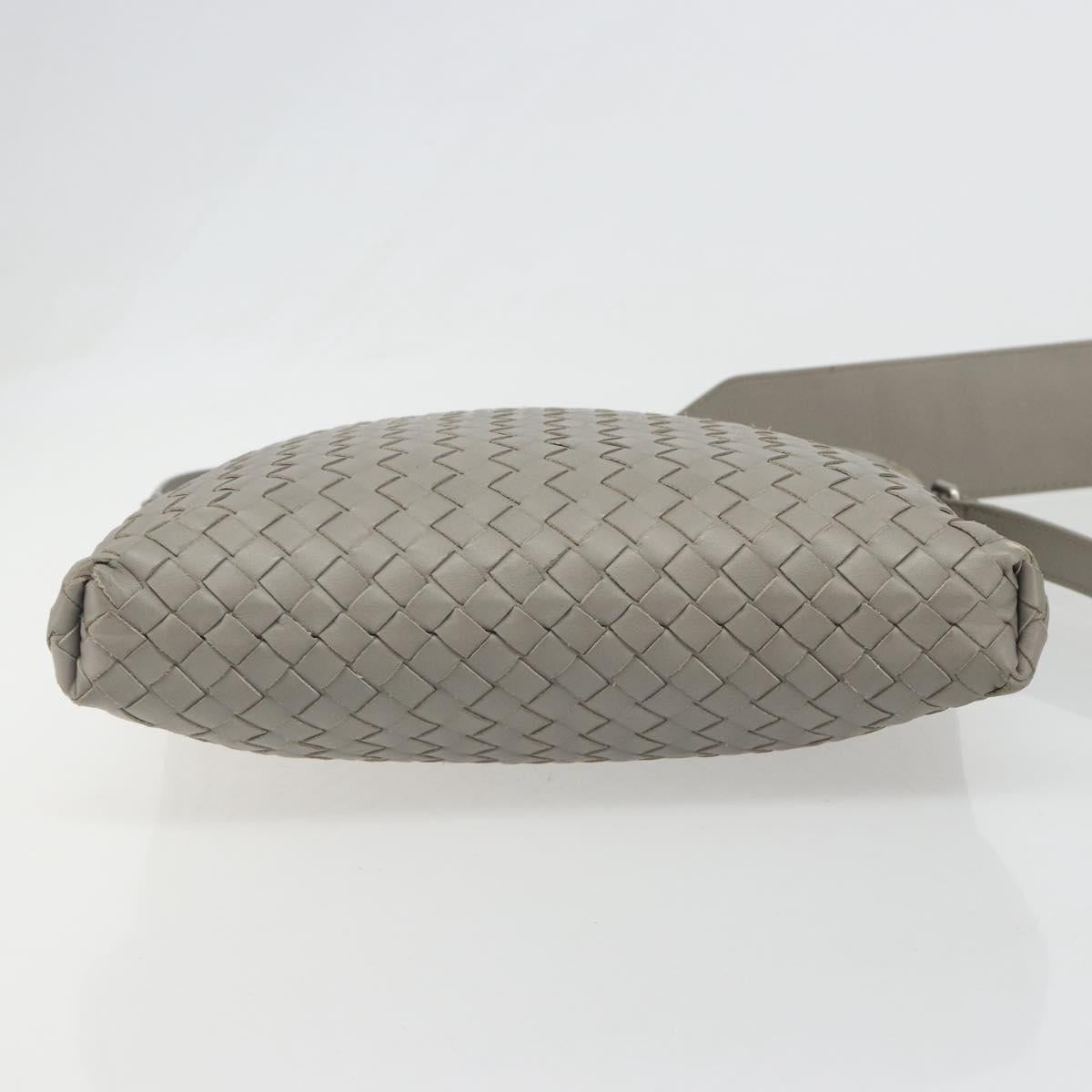 BOTTEGA VENETA INTRECCIATO Shoulder Bag Leather Gray Silver Auth mr2576A