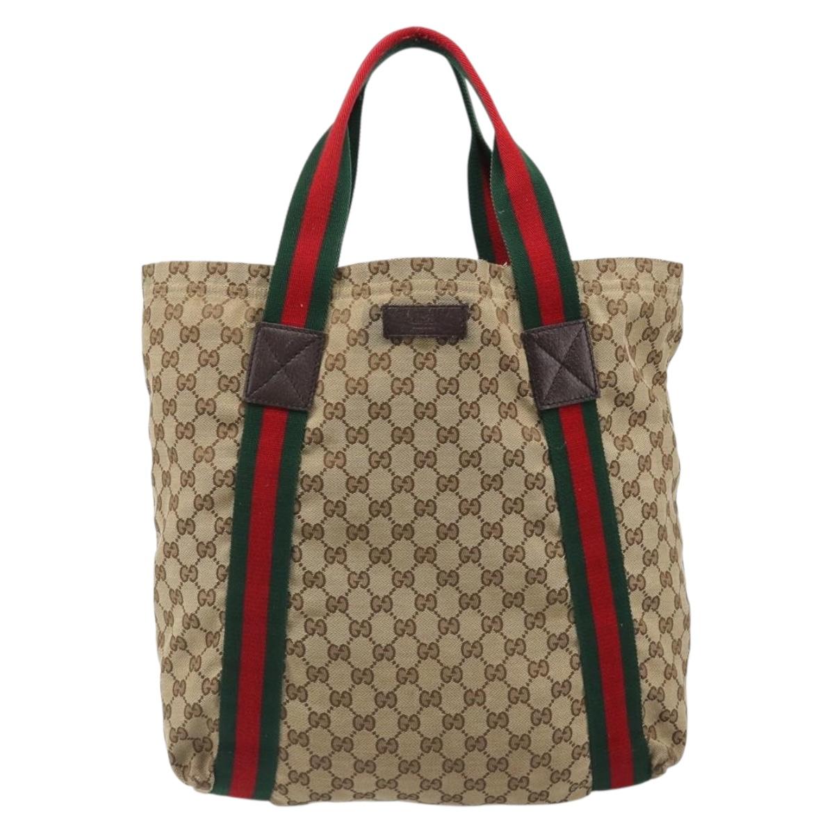 GUCCI GG Canvas Web Sherry Line Tote Bag Beige 189669 Auth mr2577A