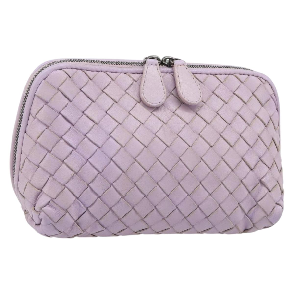 BOTTEGA VENETA INTRECCIATO Pouch Leather Purple Silver Auth mr2582