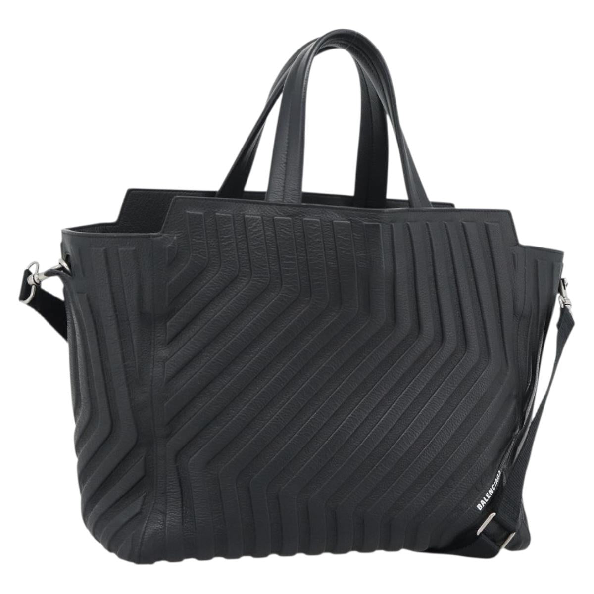 BALENCIAGA Car Hand Bag Leather 2way Black Silver 679461 Auth mr2586V