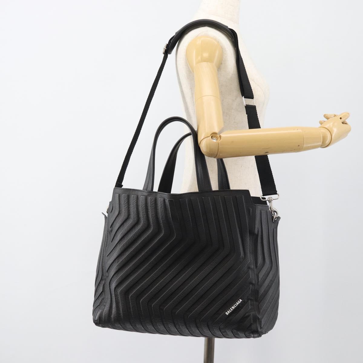 BALENCIAGA Car Hand Bag Leather 2way Black Silver 679461 Auth mr2586V