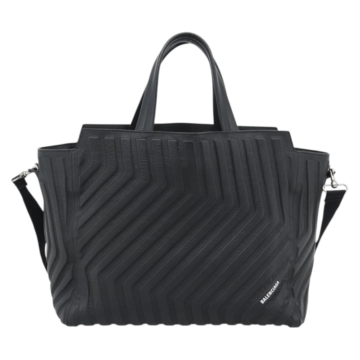 BALENCIAGA Car Hand Bag Leather 2way Black Silver 679461 Auth mr2586V