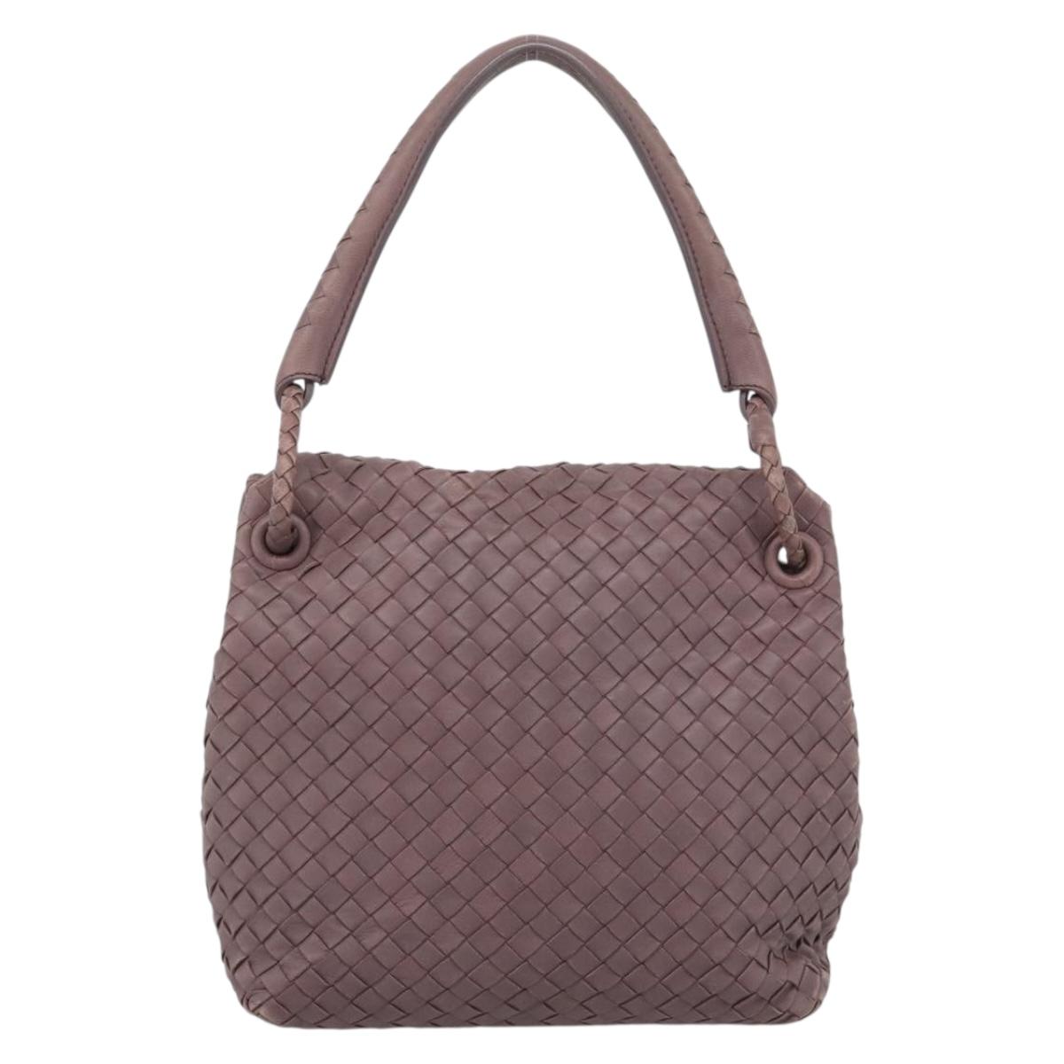 BOTTEGA VENETA INTRECCIATO Hand Bag Leather Purple Gold Auth mr2587A