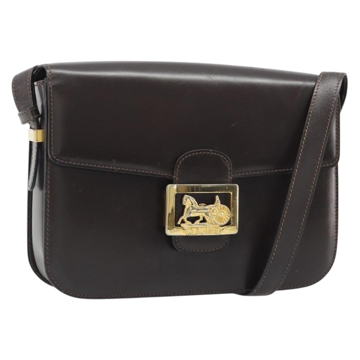 CELINE Shoulder Bag Leather Brown Gold Auth mr2589A