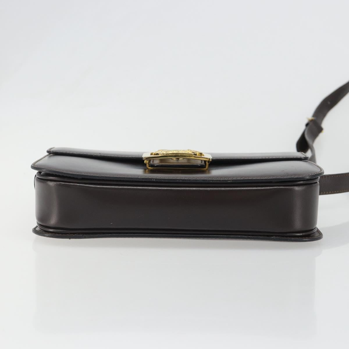 CELINE Shoulder Bag Leather Brown Gold Auth mr2589A