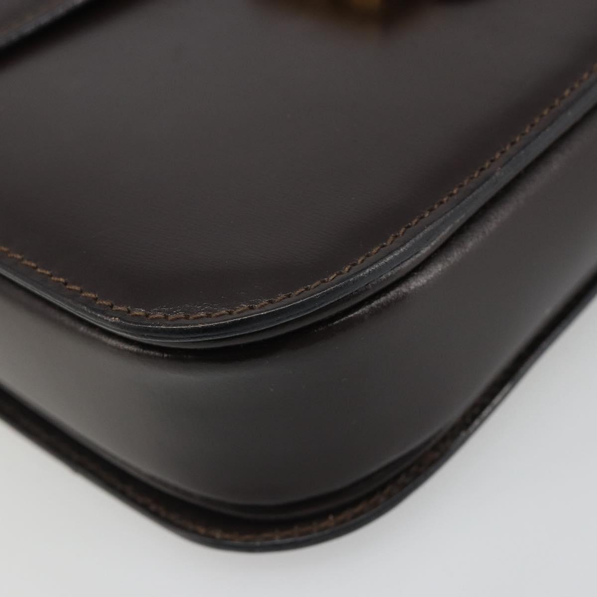 CELINE Shoulder Bag Leather Brown Gold Auth mr2589A