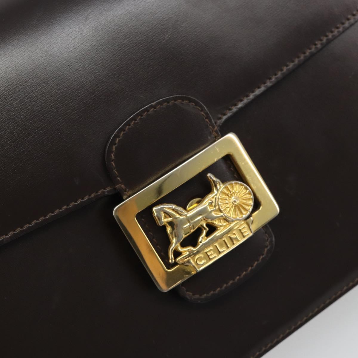 CELINE Shoulder Bag Leather Brown Gold Auth mr2589A