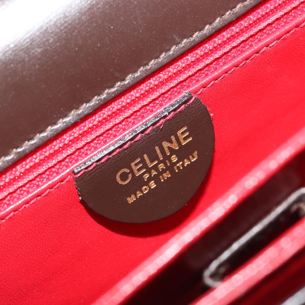 CELINE Shoulder Bag Leather Brown Gold Auth mr2589A