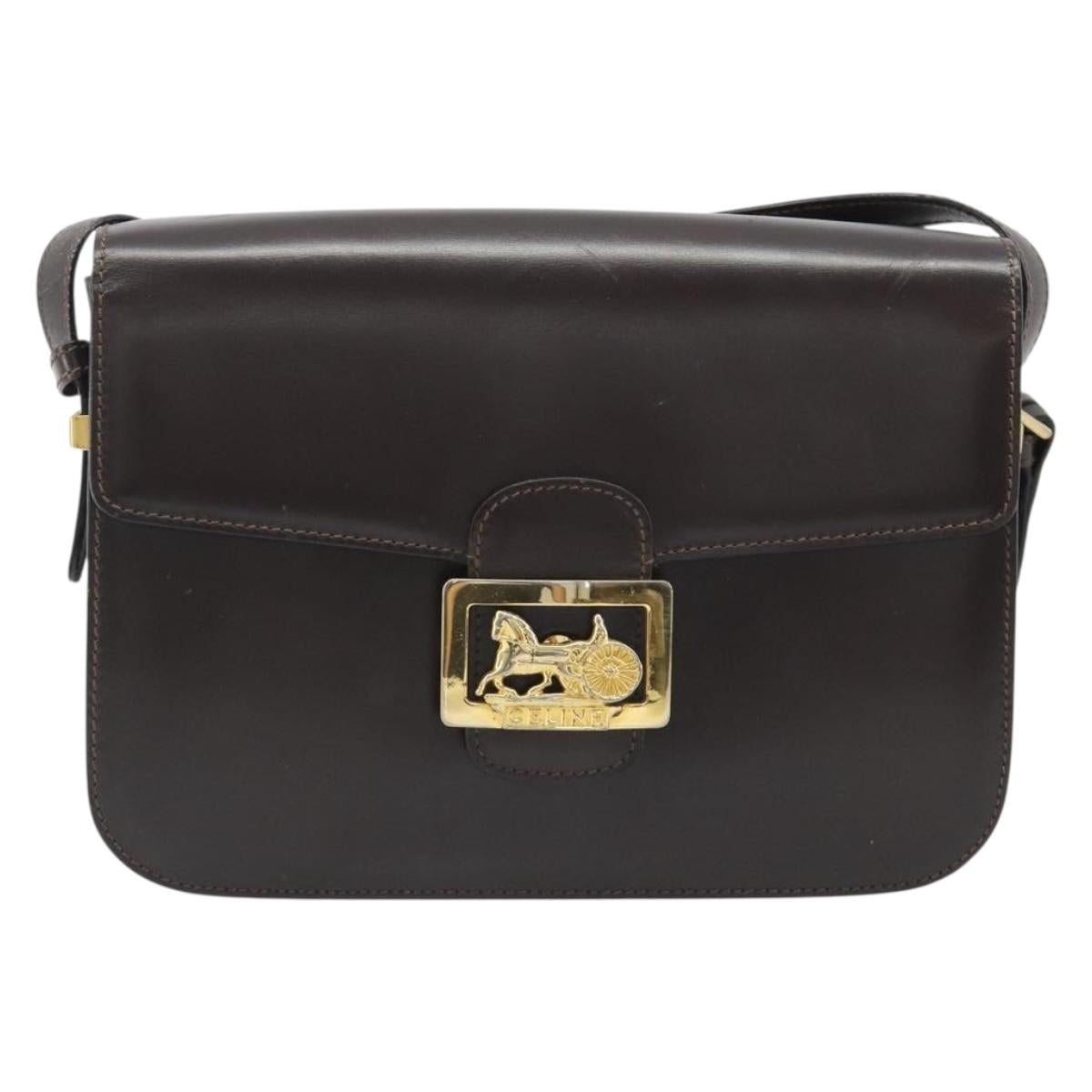 CELINE Shoulder Bag Leather Brown Gold Auth mr2589A