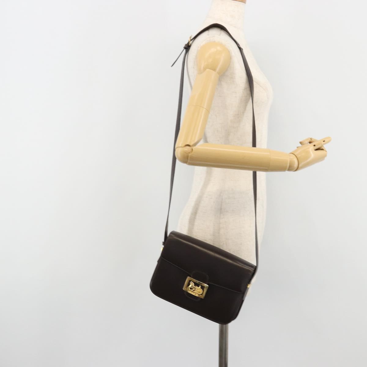 CELINE Shoulder Bag Leather Brown Gold Auth mr2589A