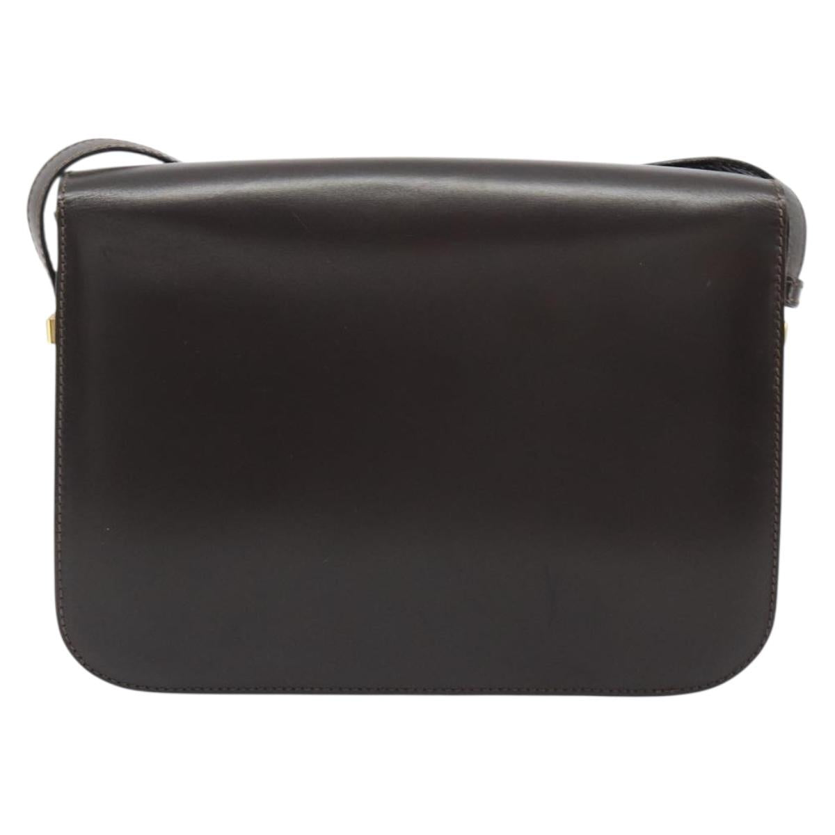 CELINE Shoulder Bag Leather Brown Gold Auth mr2589A