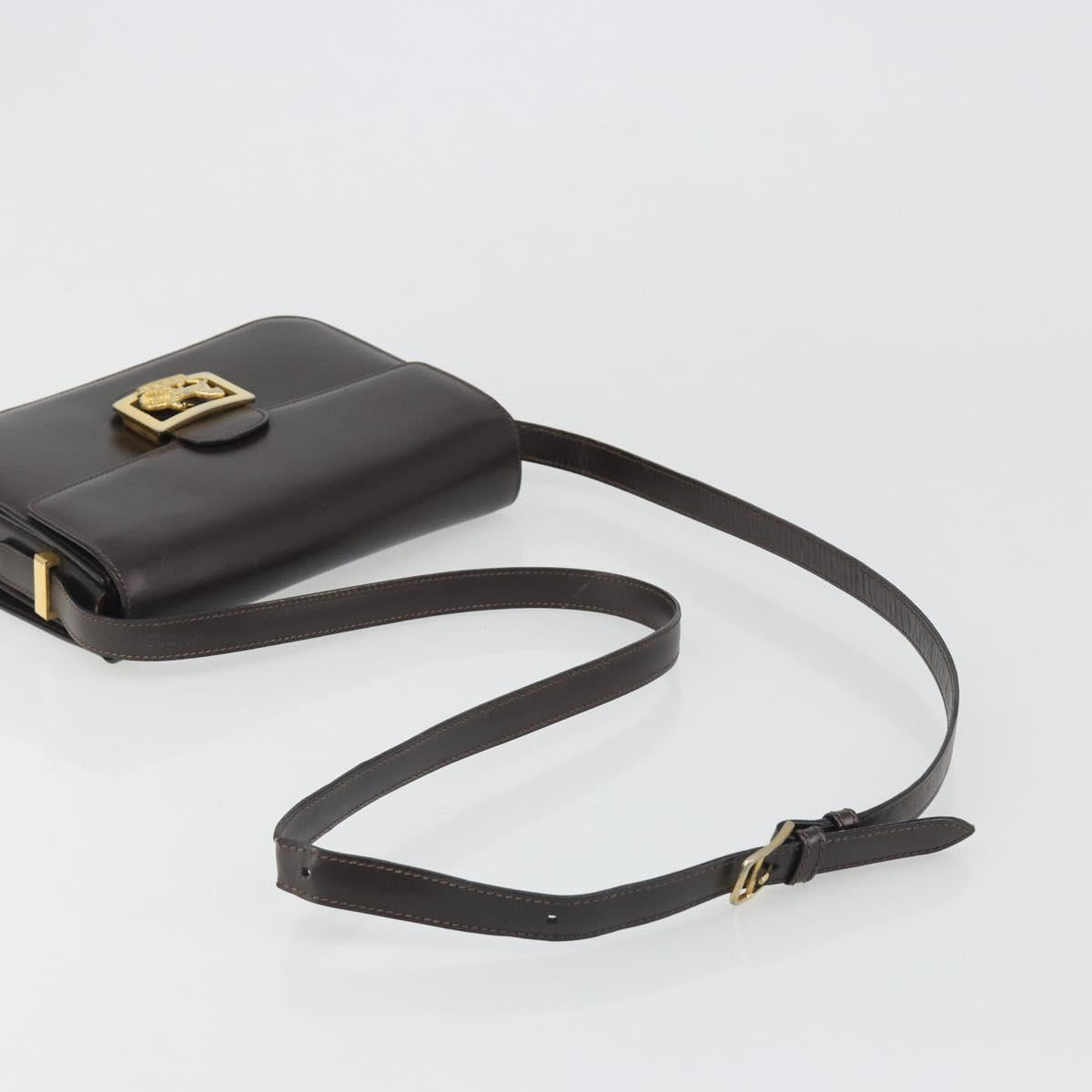 CELINE Shoulder Bag Leather Brown Gold Auth mr2589A