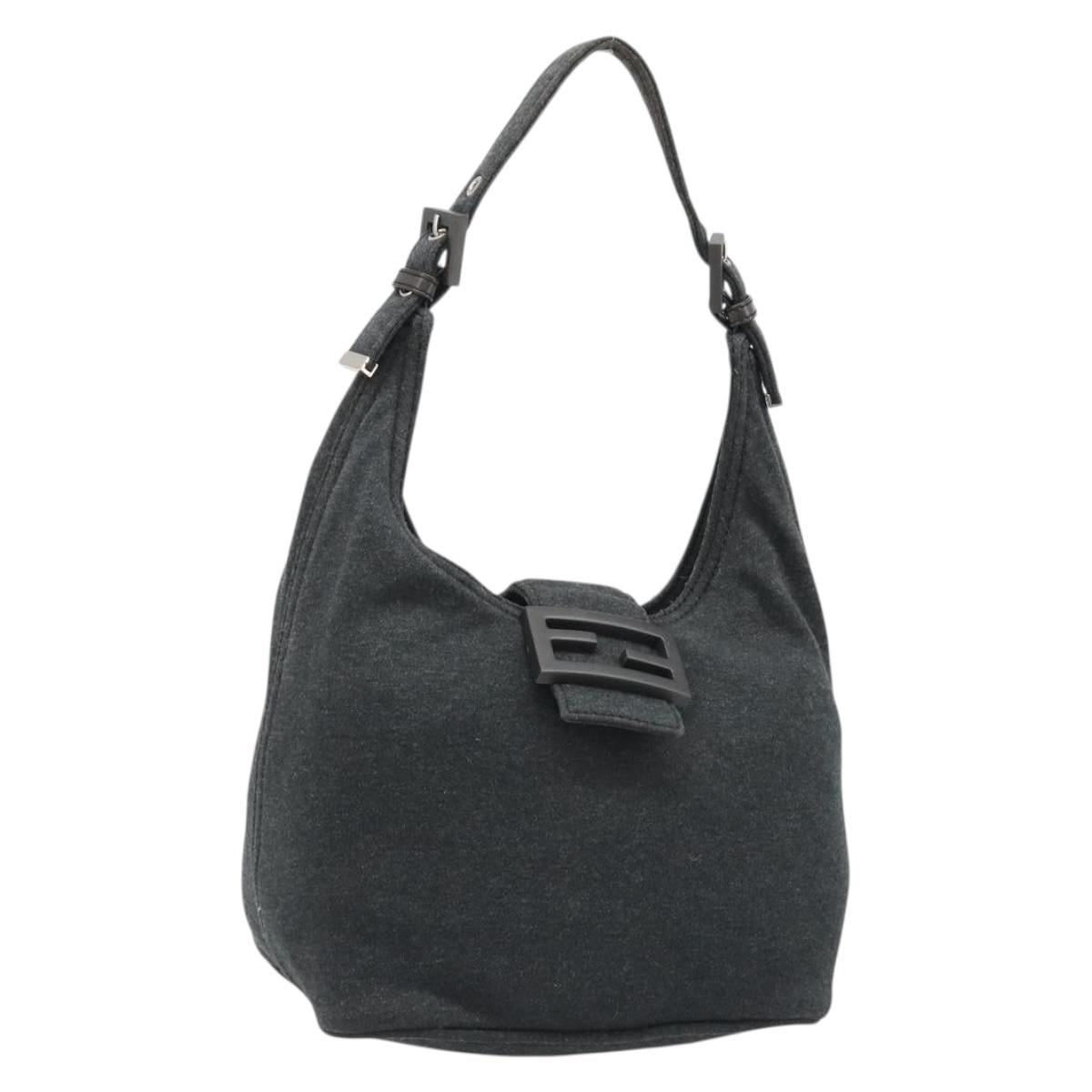 FENDI Mamma Baguette Hand Bag cotton Gray Silver Auth mr2591