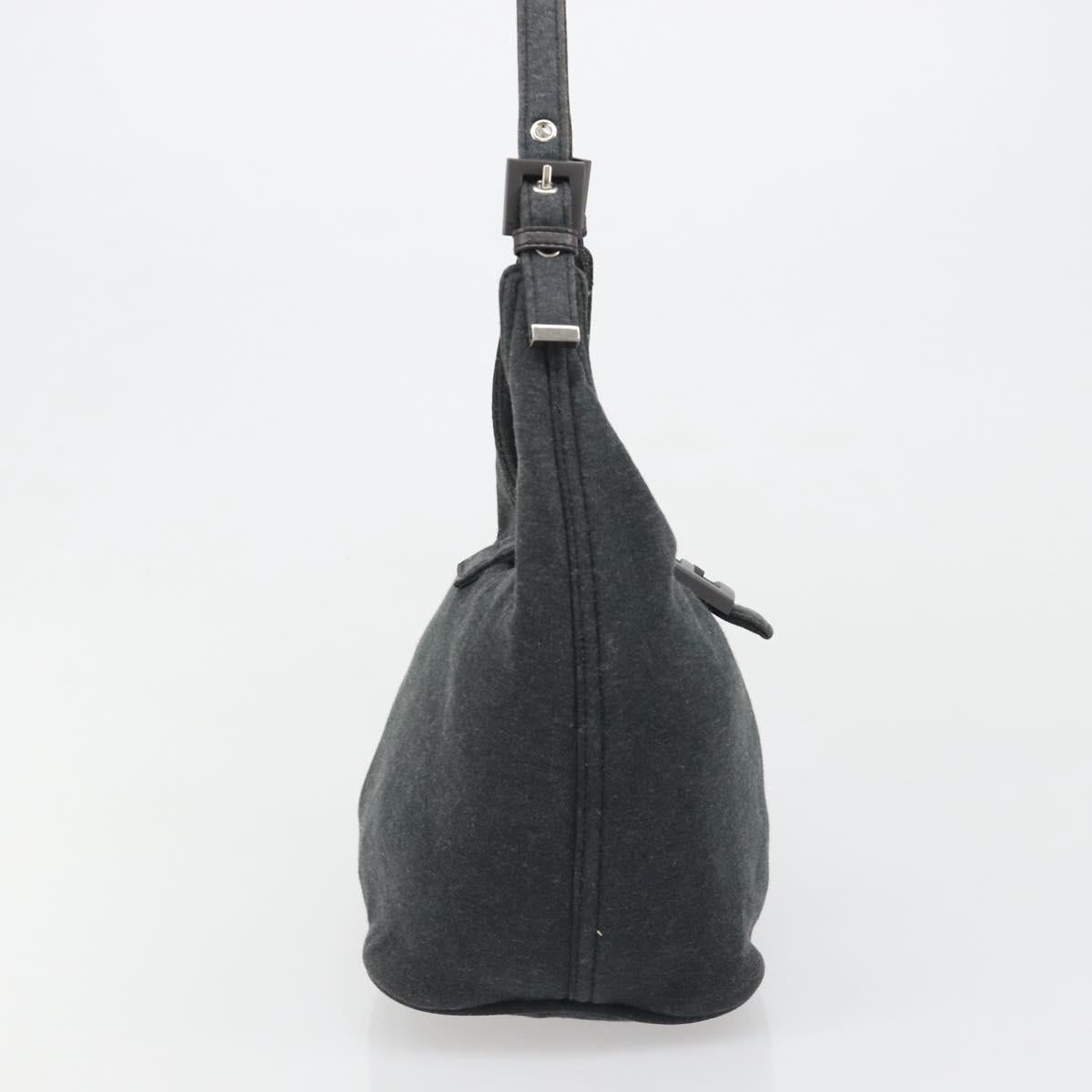 FENDI Mamma Baguette Hand Bag cotton Gray Silver Auth mr2591