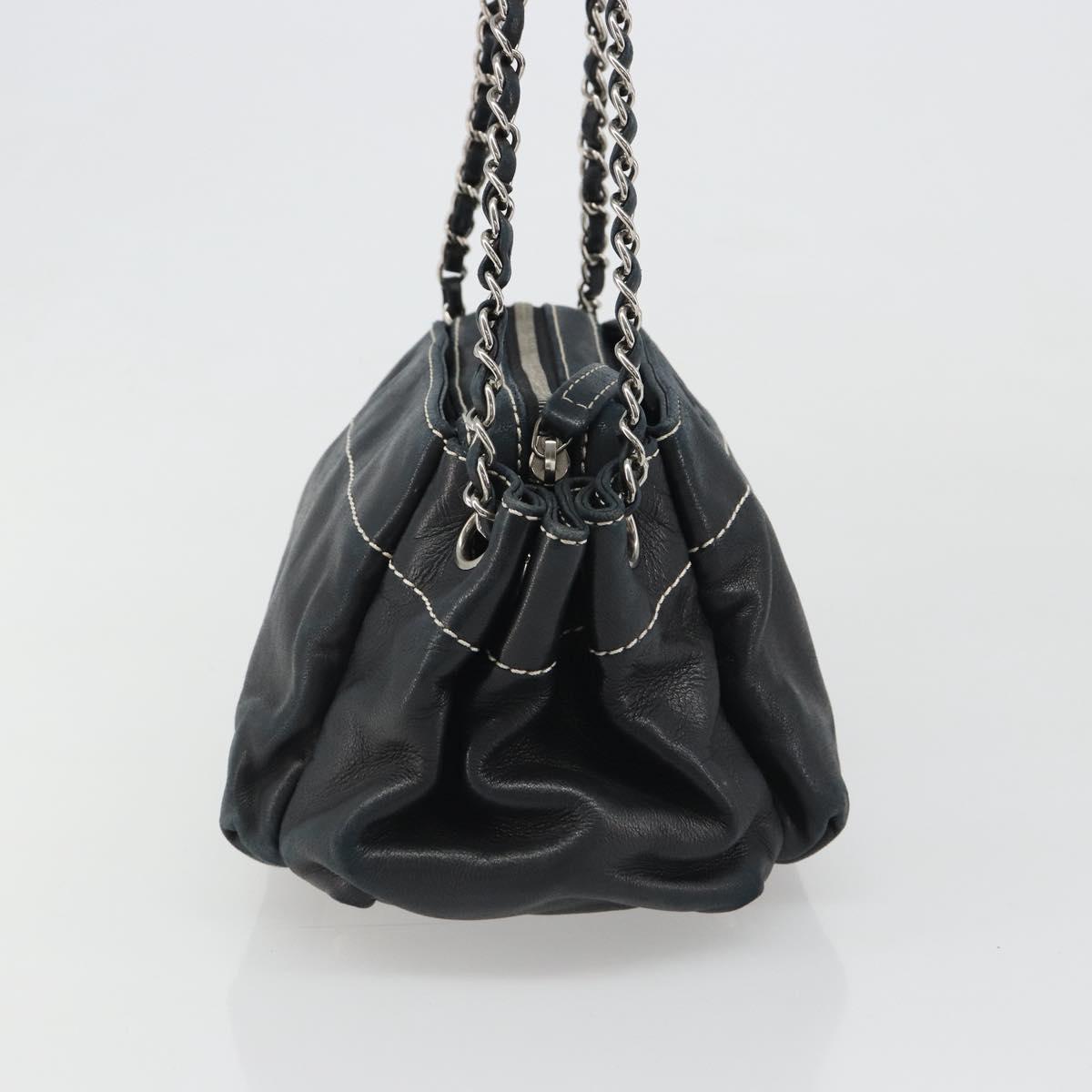 CHANEL Chain Shoulder Bag Lamb Skin Navy Silver CC Auth mr2596A