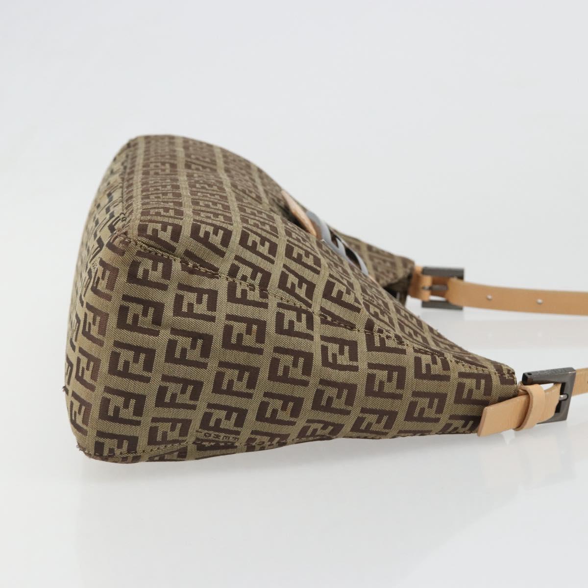 FENDI Zucchino Canvas Mamma Baguette Shoulder Bag Beige Silver Auth mr2597A