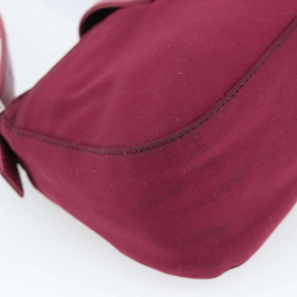 FENDI Mamma Baguette Shoulder Bag Cotton Wine Red Silver Auth mr2598
