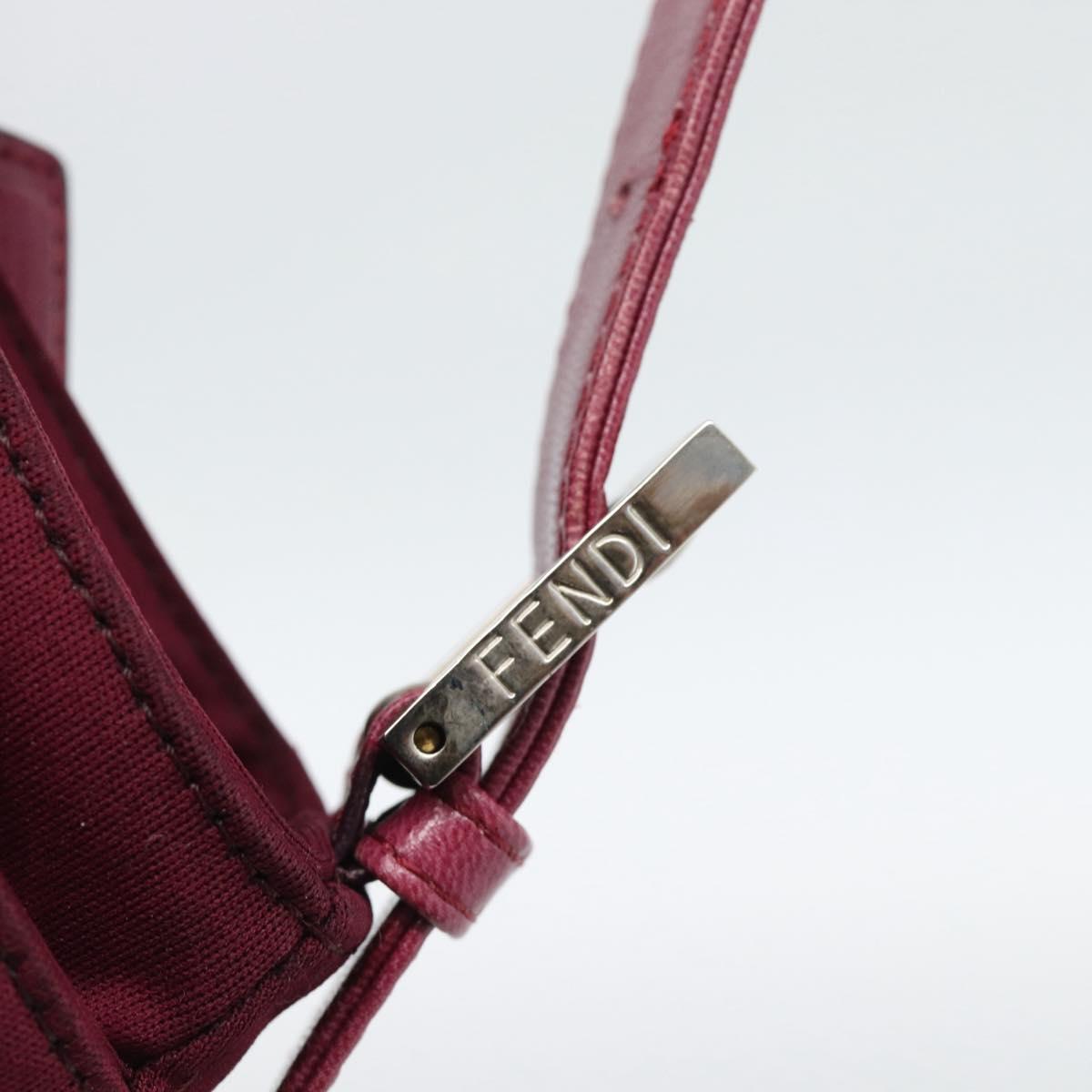 FENDI Mamma Baguette Shoulder Bag Cotton Wine Red Silver Auth mr2598
