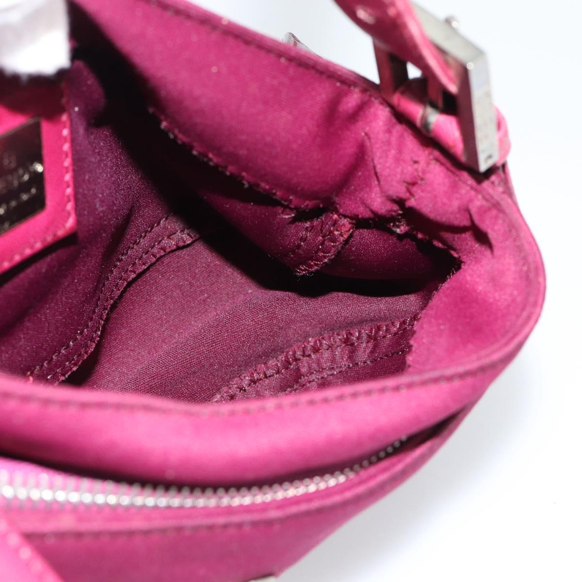 FENDI Mamma Baguette Shoulder Bag Cotton Wine Red Silver Auth mr2598