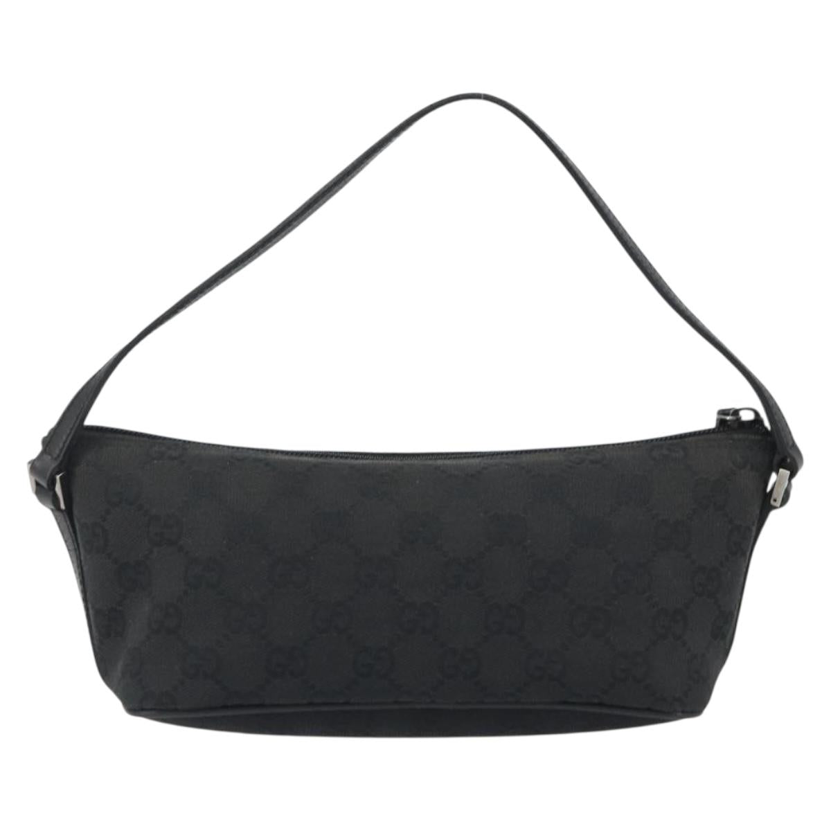 GUCCI GG Canvas Hand Pouch Black Silver 07198 Auth mr2600A