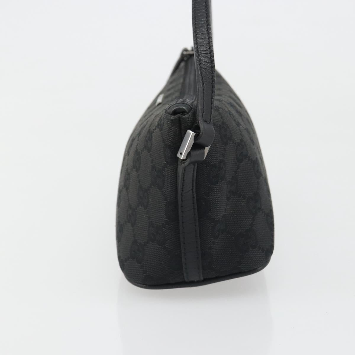 GUCCI GG Canvas Hand Pouch Black Silver 07198 Auth mr2600A