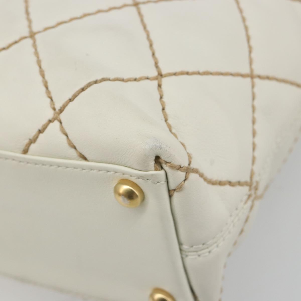CHANEL Wild stitch Hand Bag Leather White Gold CC Auth mr2601A