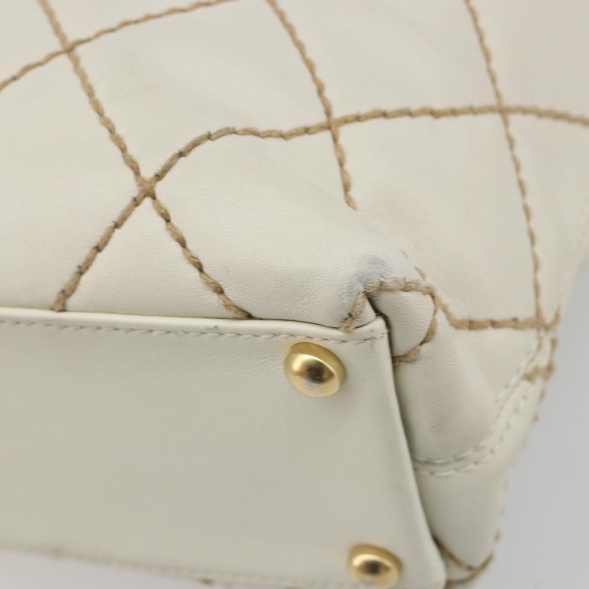 CHANEL Wild stitch Hand Bag Leather White Gold CC Auth mr2601A