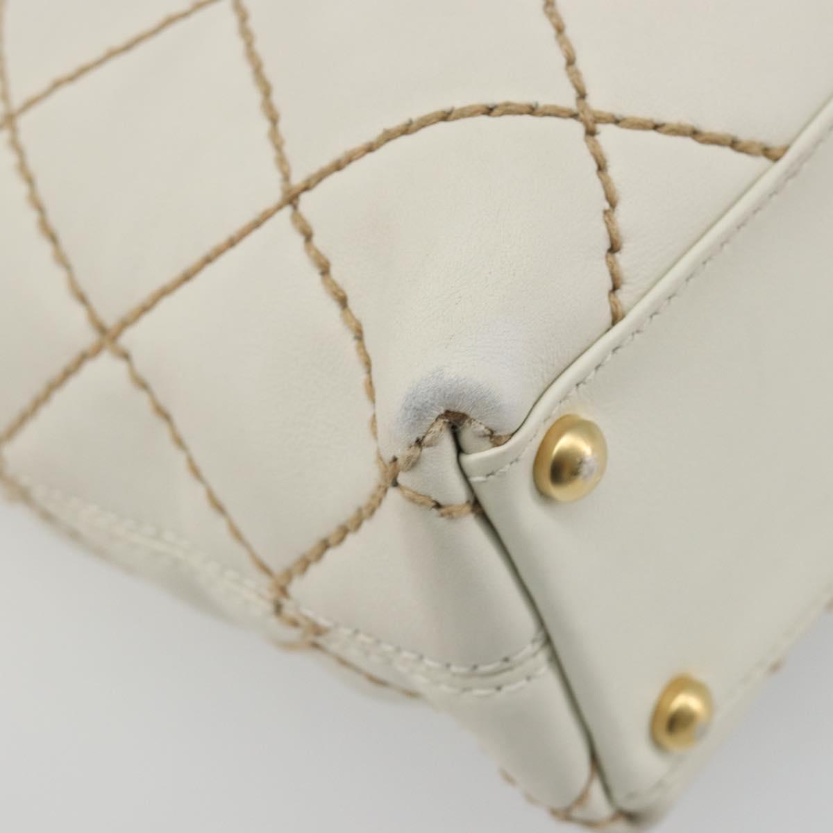 CHANEL Wild stitch Hand Bag Leather White Gold CC Auth mr2601A