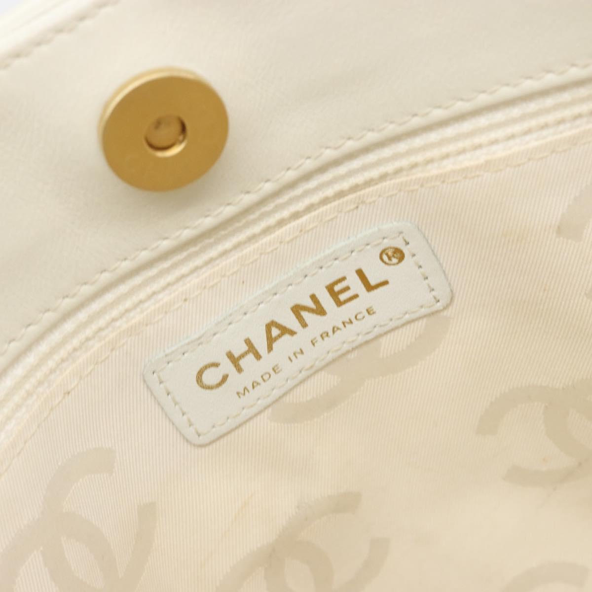 CHANEL Wild stitch Hand Bag Leather White Gold CC Auth mr2601A
