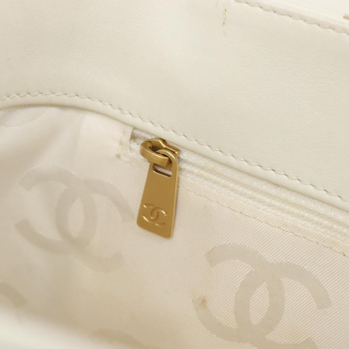 CHANEL Wild stitch Hand Bag Leather White Gold CC Auth mr2601A