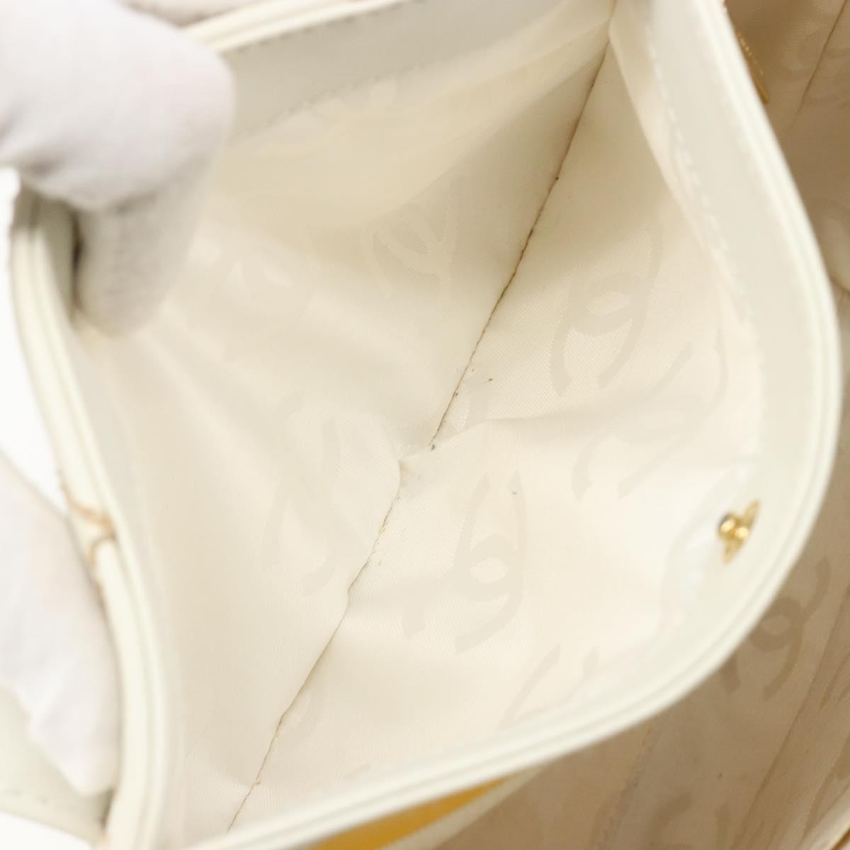 CHANEL Wild stitch Hand Bag Leather White Gold CC Auth mr2601A