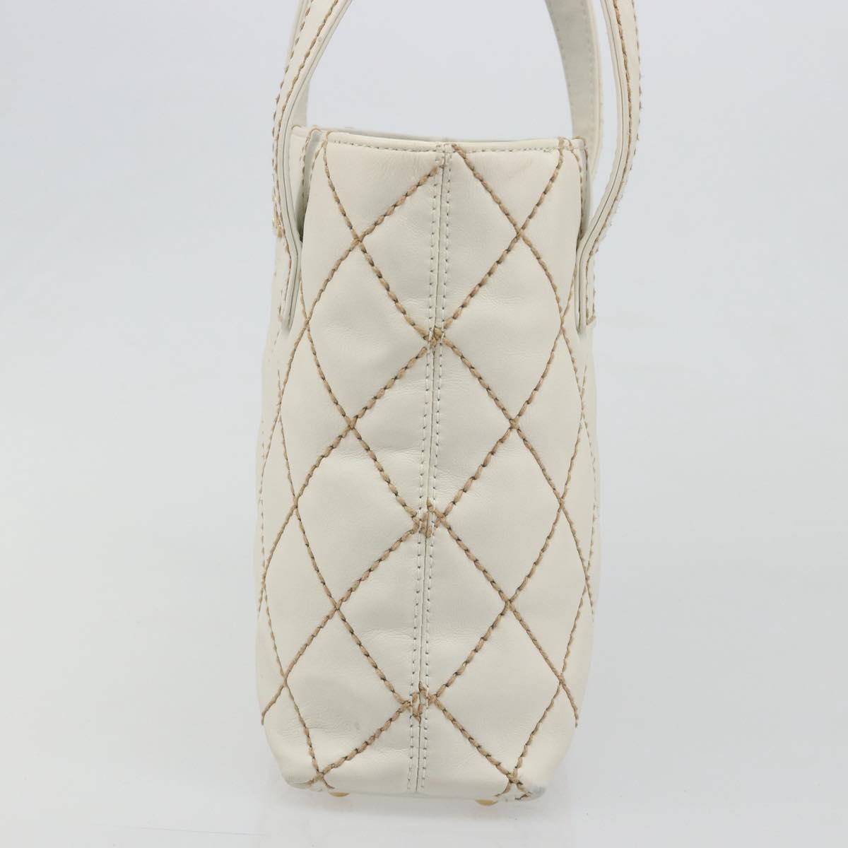 CHANEL Wild stitch Hand Bag Leather White Gold CC Auth mr2601A
