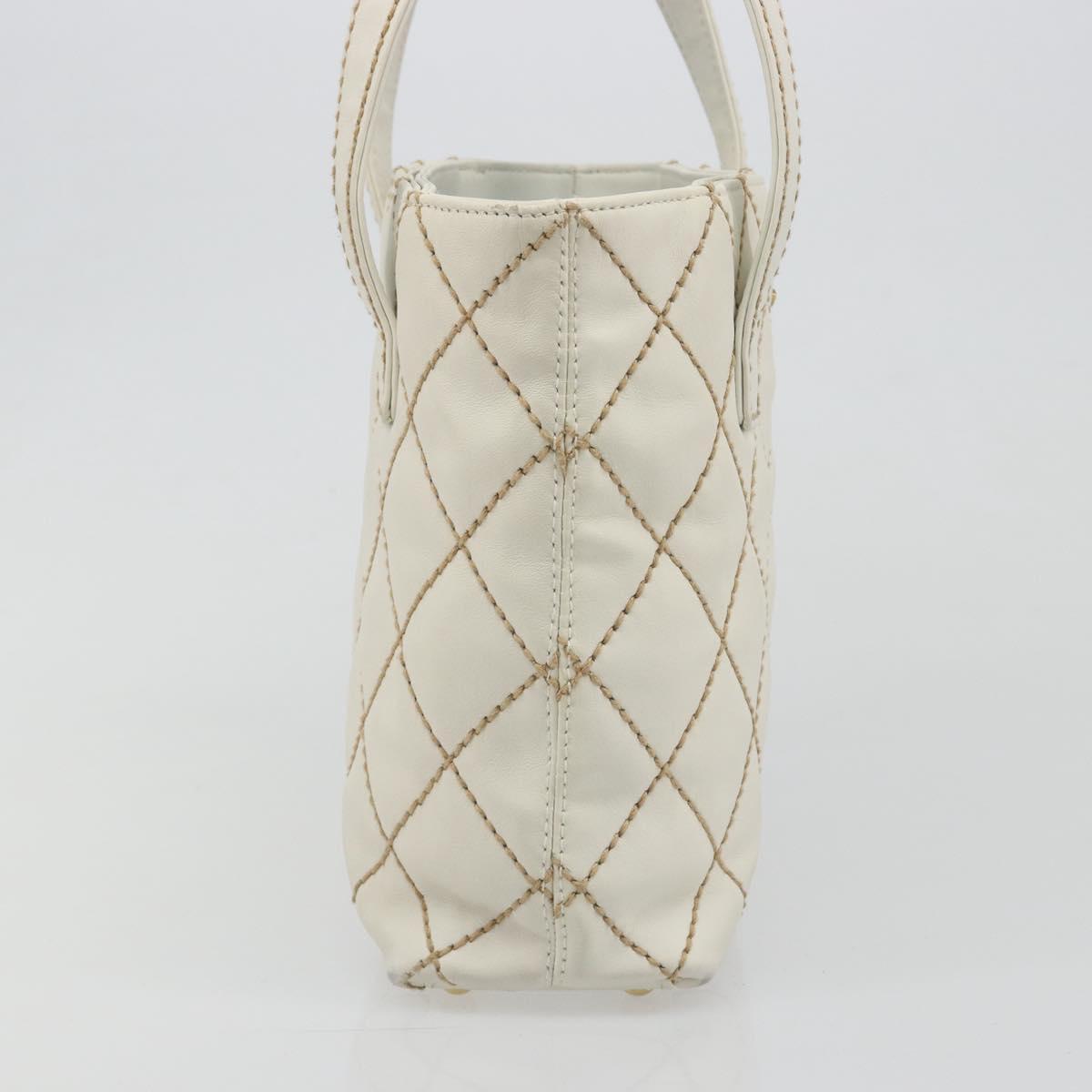 CHANEL Wild stitch Hand Bag Leather White Gold CC Auth mr2601A