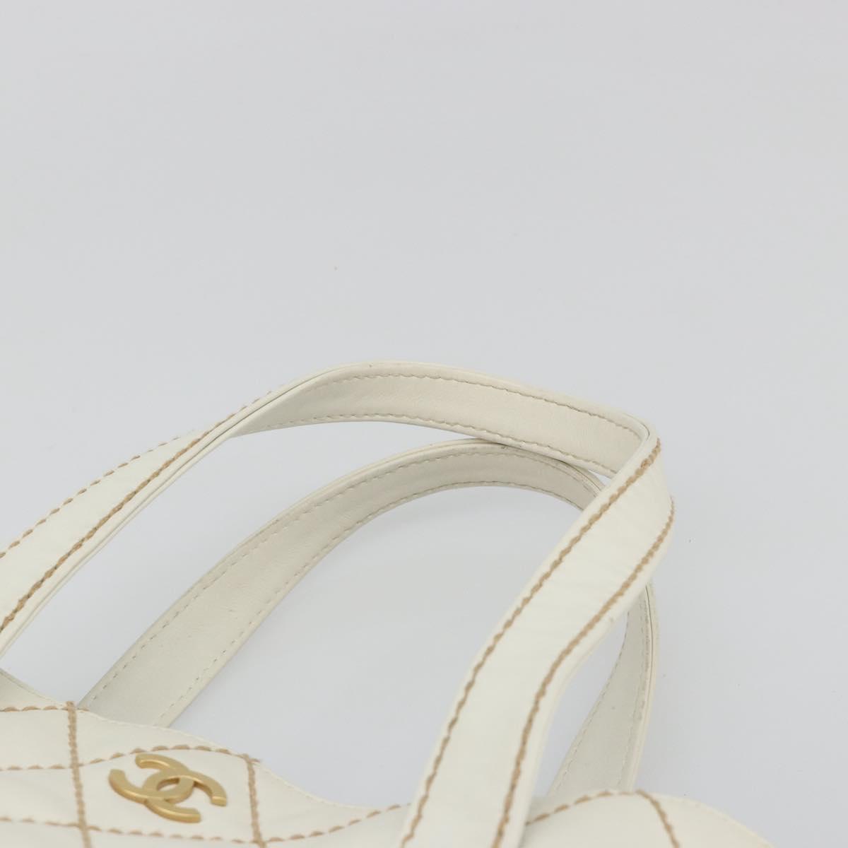 CHANEL Wild stitch Hand Bag Leather White Gold CC Auth mr2601A