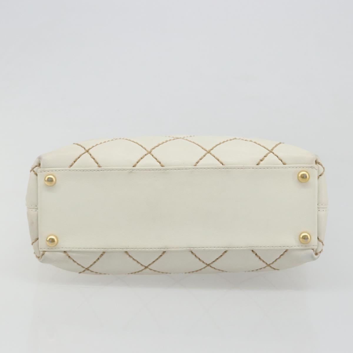 CHANEL Wild stitch Hand Bag Leather White Gold CC Auth mr2601A