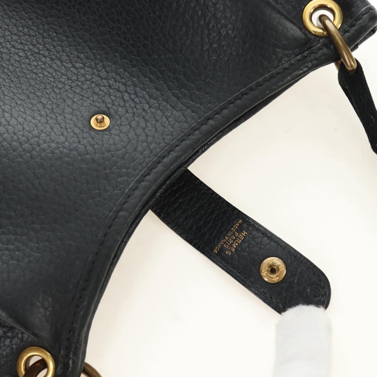 HERMES Rodeo Shoulder Bag Leather Black Gold Auth mr2602V