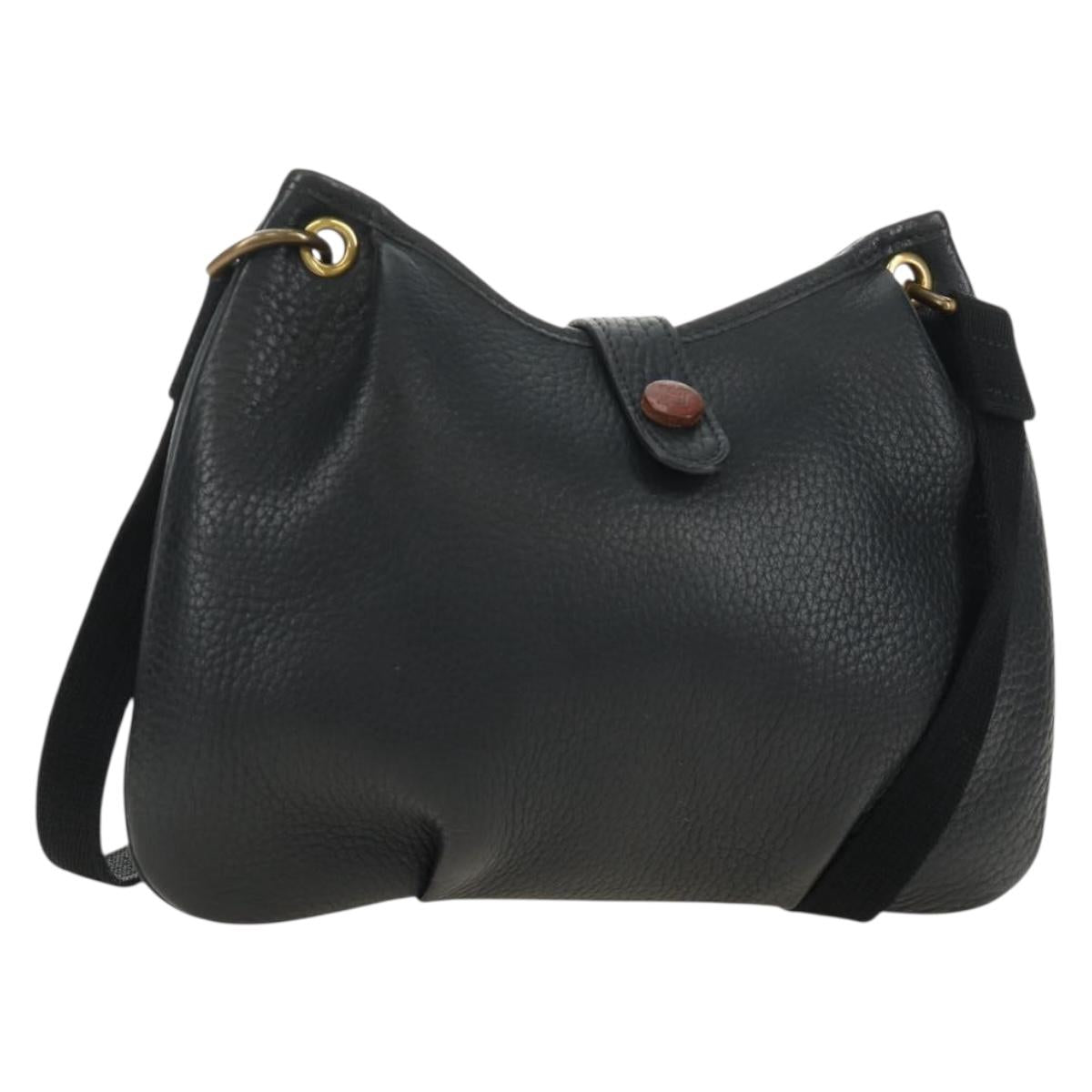 HERMES Rodeo Shoulder Bag Leather Black Gold Auth mr2602V