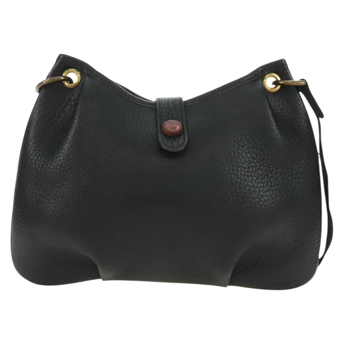 HERMES Rodeo Shoulder Bag Leather Black Gold Auth mr2602V