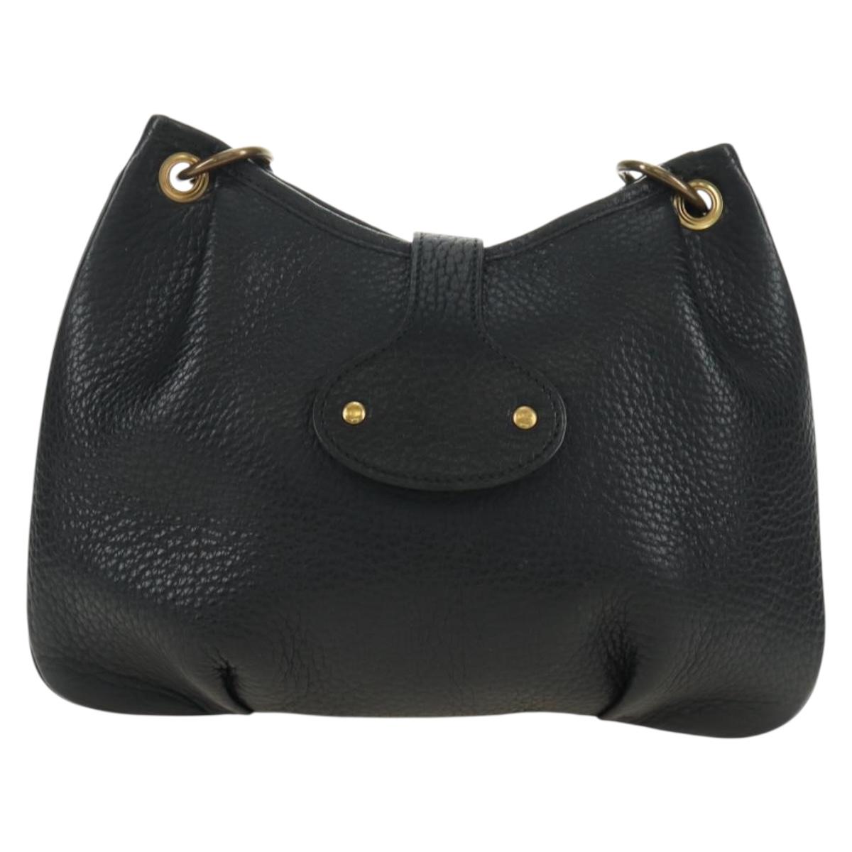 HERMES Rodeo Shoulder Bag Leather Black Gold Auth mr2602V