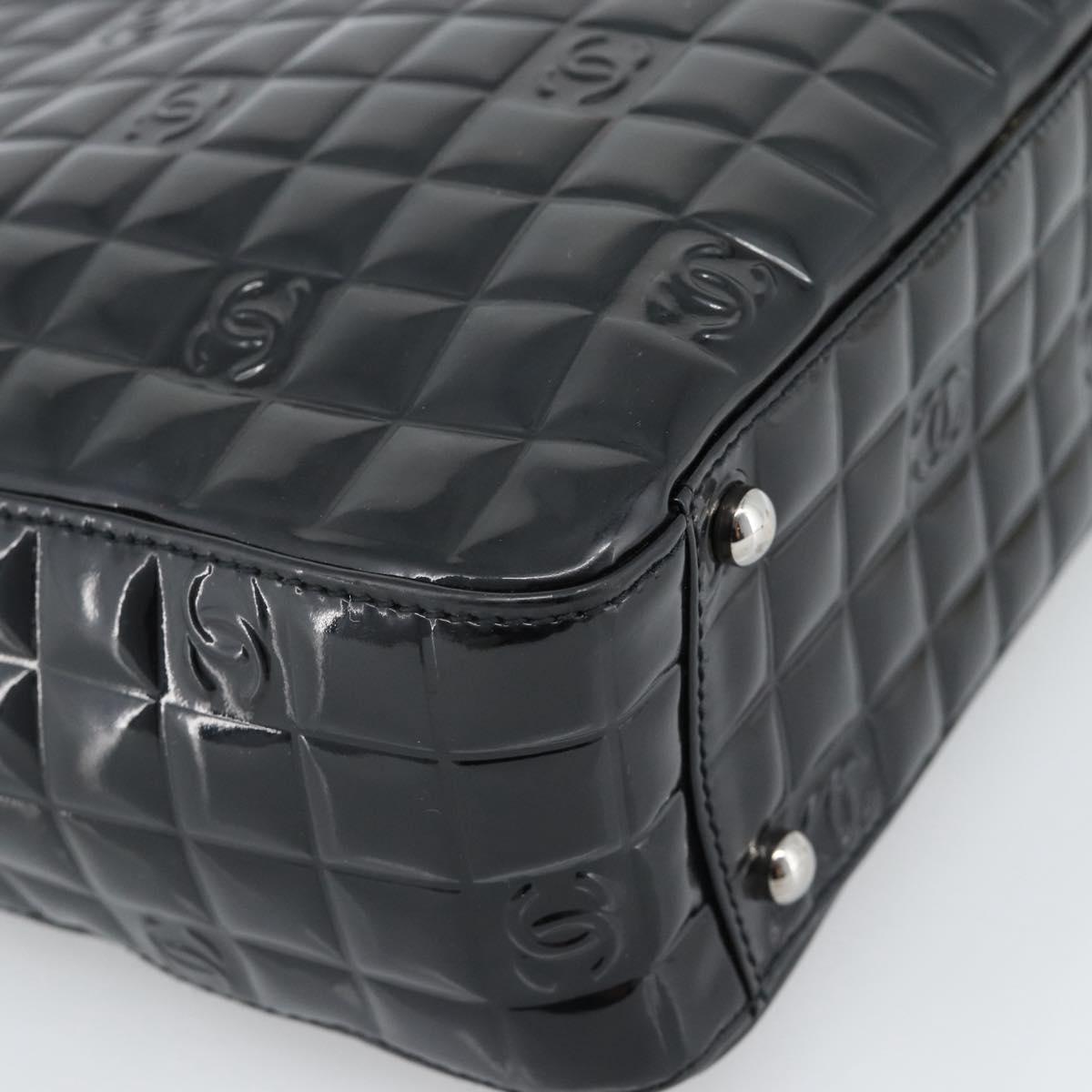 CHANEL Hand Bag Patent Leather Black Silver CC Auth mr2603A