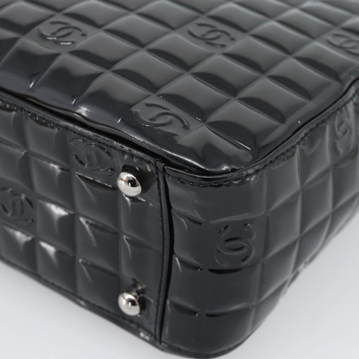 CHANEL Hand Bag Patent Leather Black Silver CC Auth mr2603A