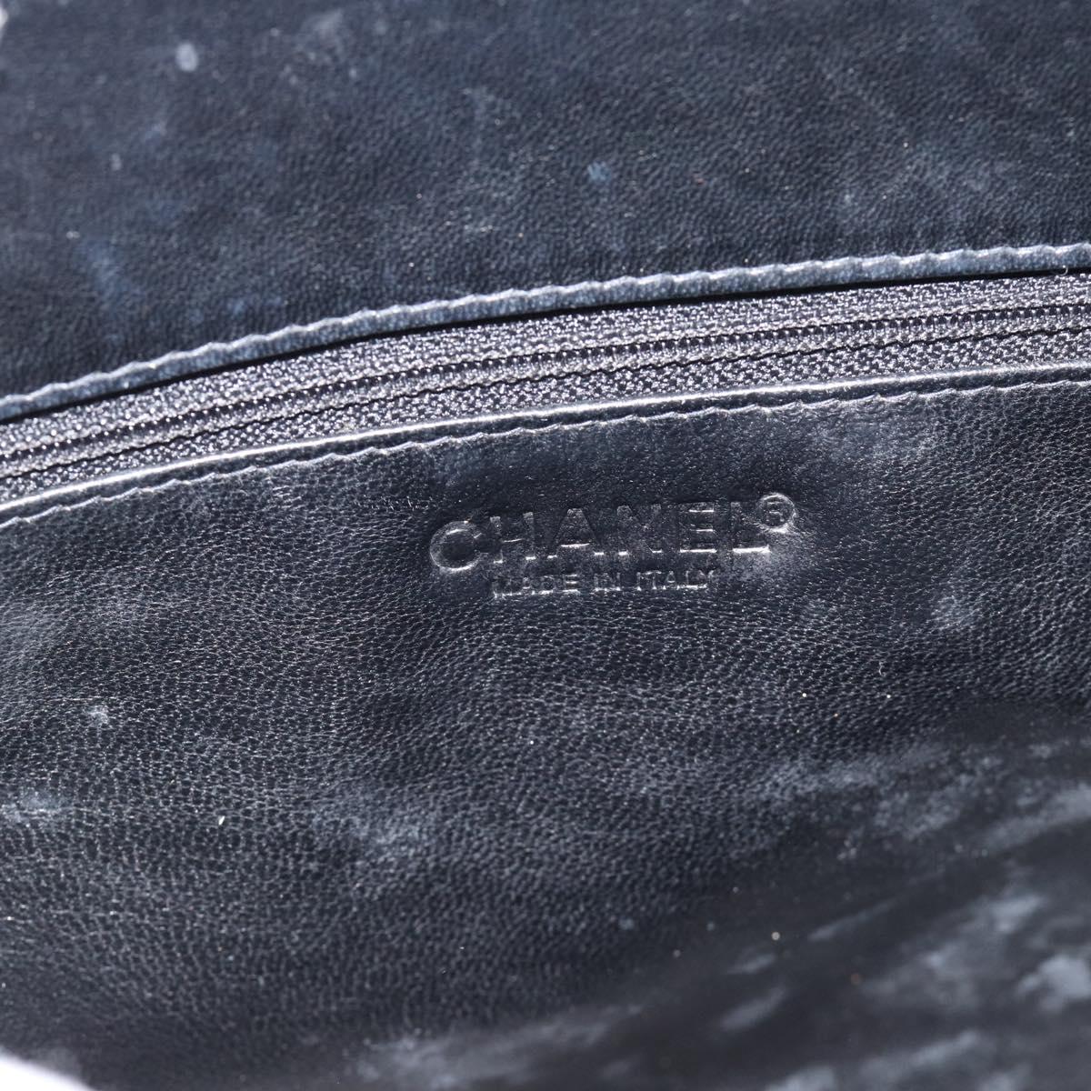 CHANEL Hand Bag Patent Leather Black Silver CC Auth mr2603A