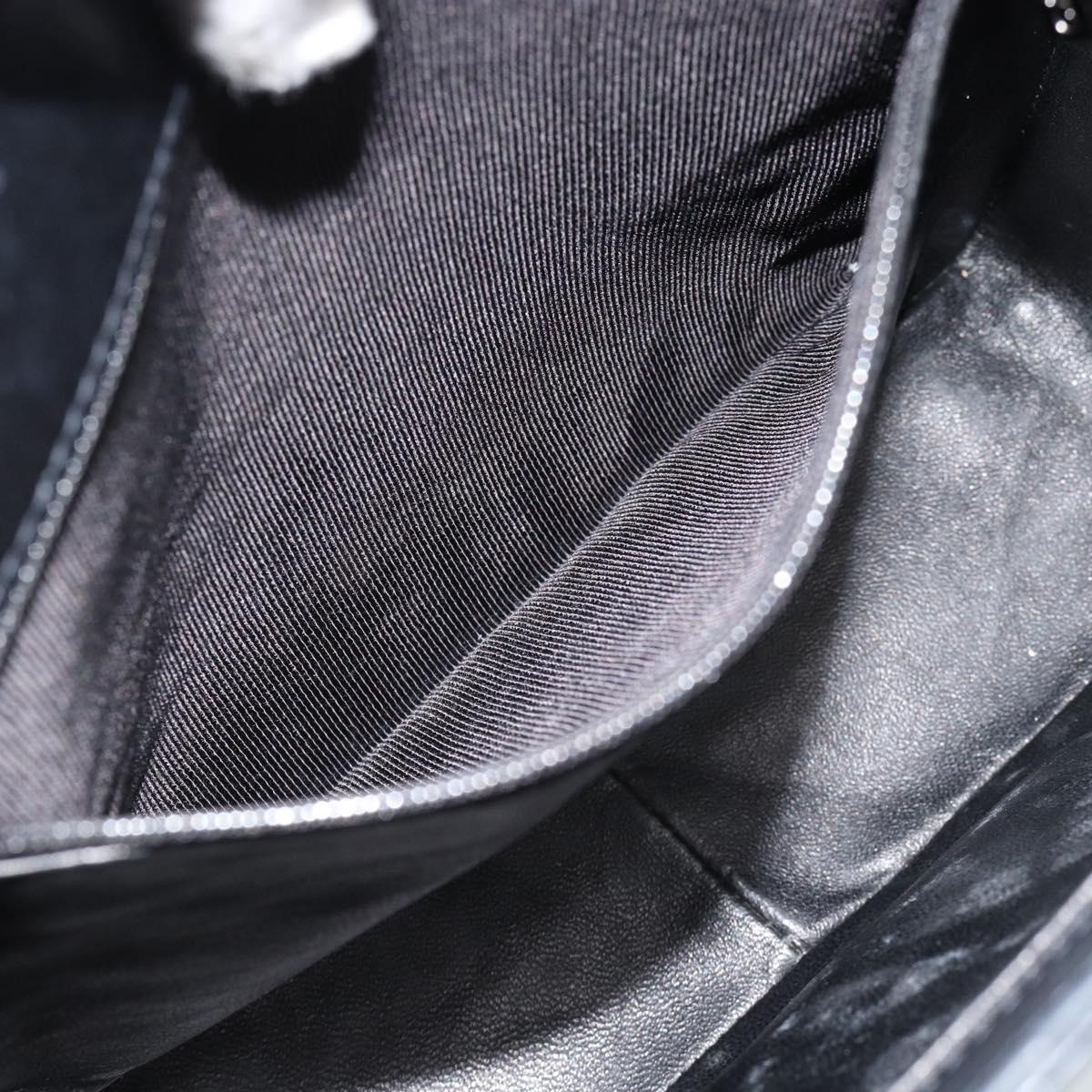 CHANEL Hand Bag Patent Leather Black Silver CC Auth mr2603A