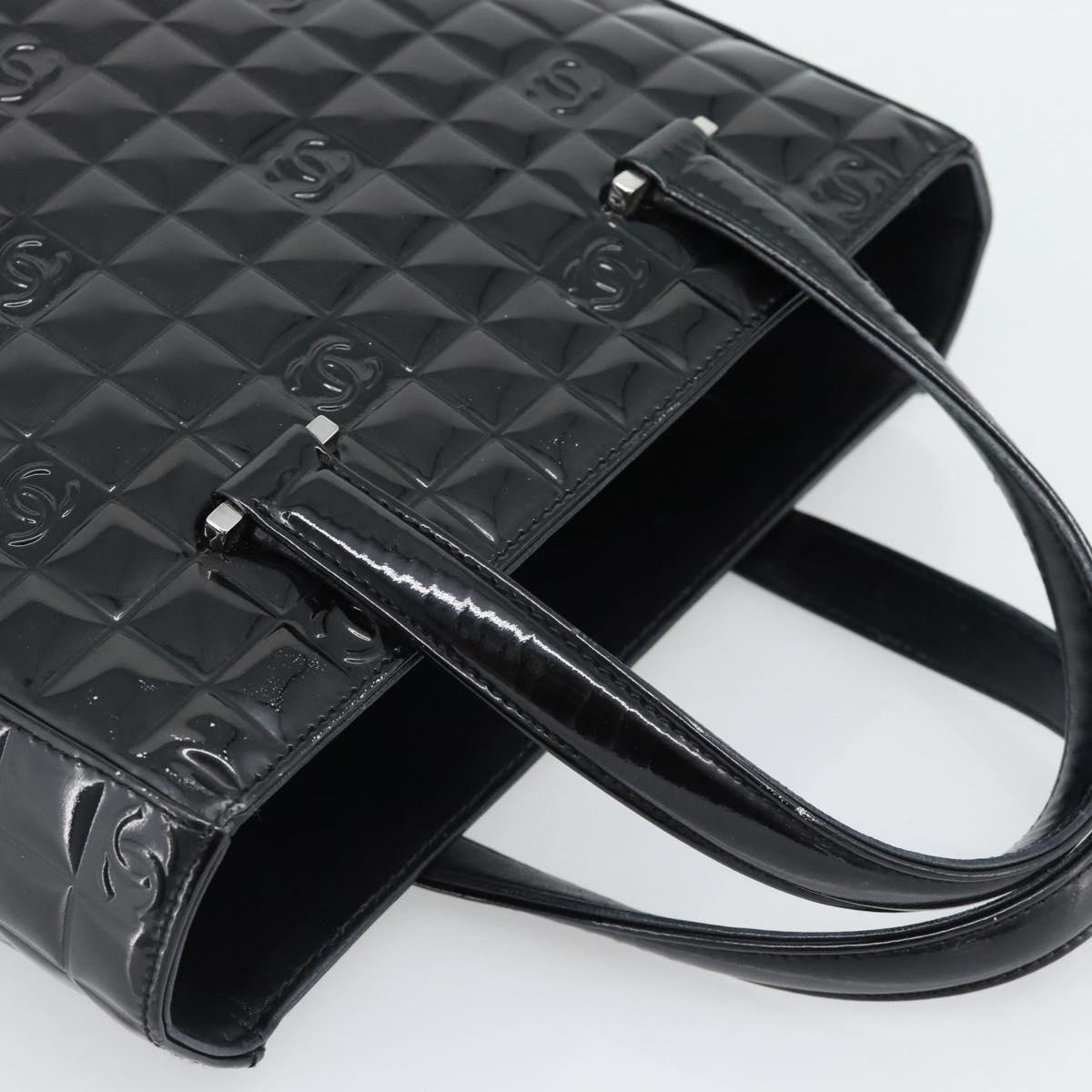 CHANEL Hand Bag Patent Leather Black Silver CC Auth mr2603A
