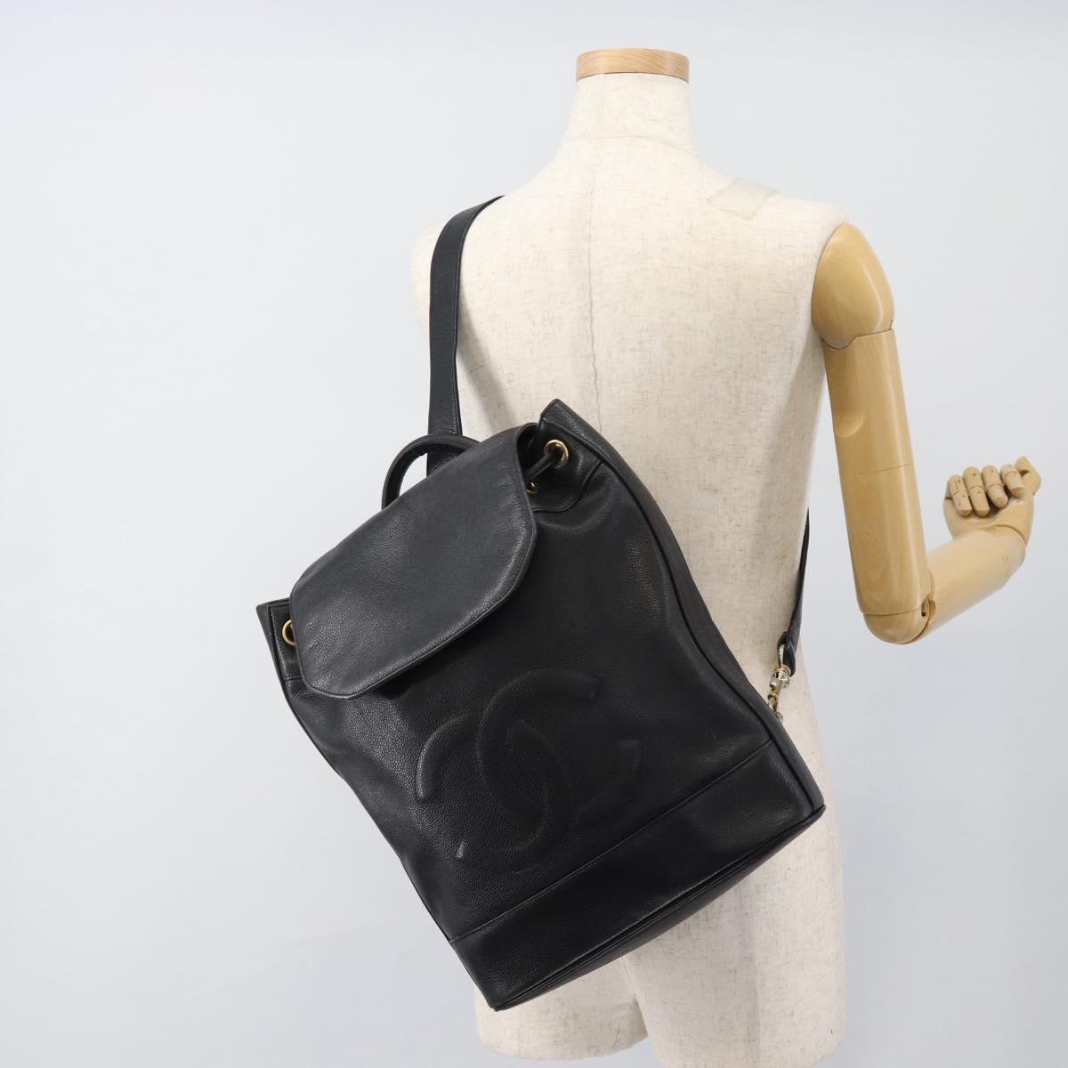 CHANEL Shoulder Bag Leather 2way Black Gold CC Auth mr2604V