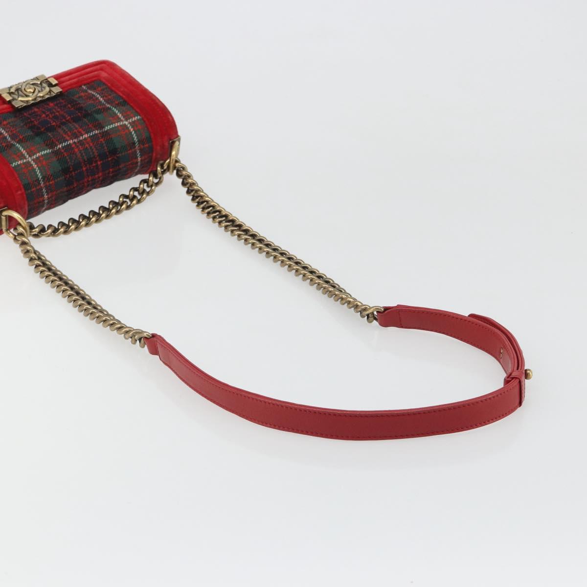 CHANEL Boy Chanel Chain Shoulder Bag Velor Red Gold CC Auth mr2605SAV