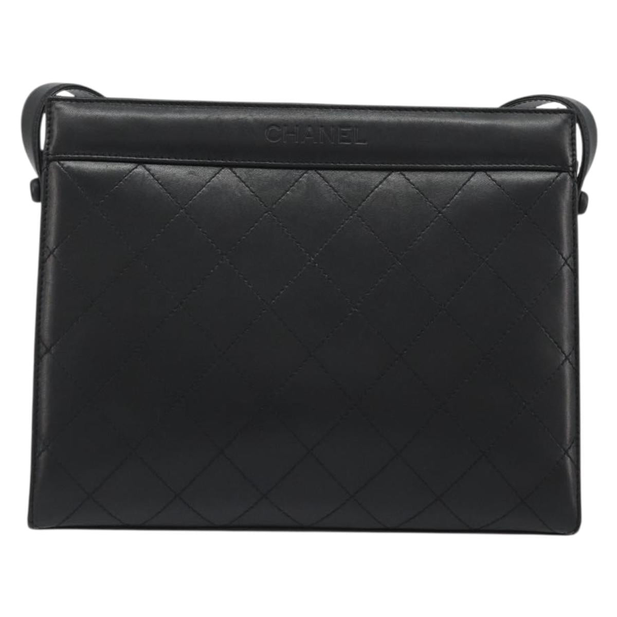 CHANEL Matelasse Shoulder Bag Leather Black Gold CC Auth mr2606V